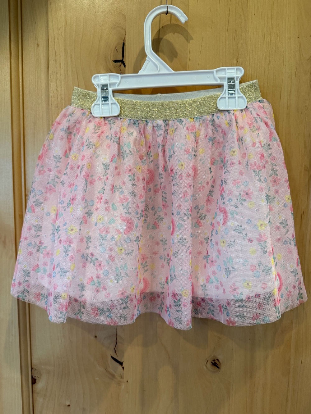 Carter’s Girls Pink Floral Tulle Skirt with Gold Waistband